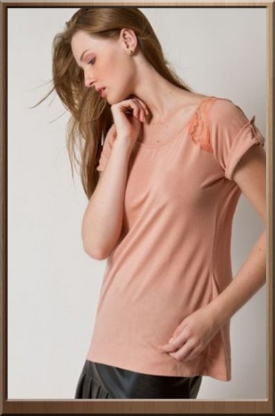 Blusa Malha Manga com Renda